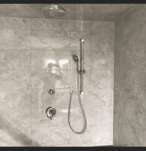 Inside image of a bathroom with shower